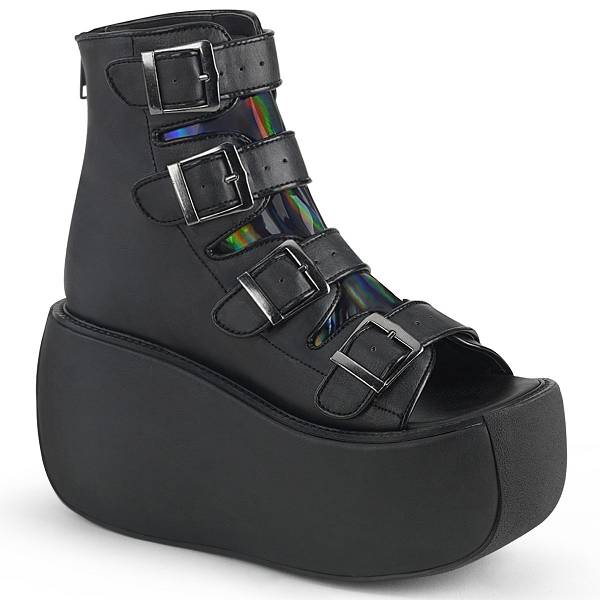 Demonia Women's Violet-150 Platform Sandals - Black Vegan Leather/Hologram D4173-56US Clearance